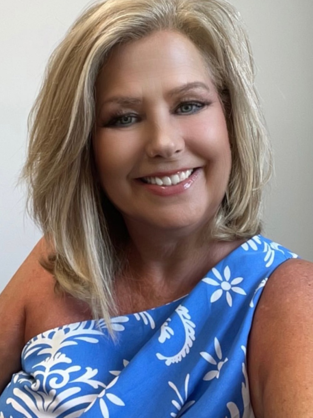 entro One-Shoulder Blue & White Floral Maxi Dress